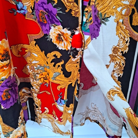 Neeru Kumar Midi Dress Pearl Buttons Sleeveless Red Black Gold - Picture 6 of 7